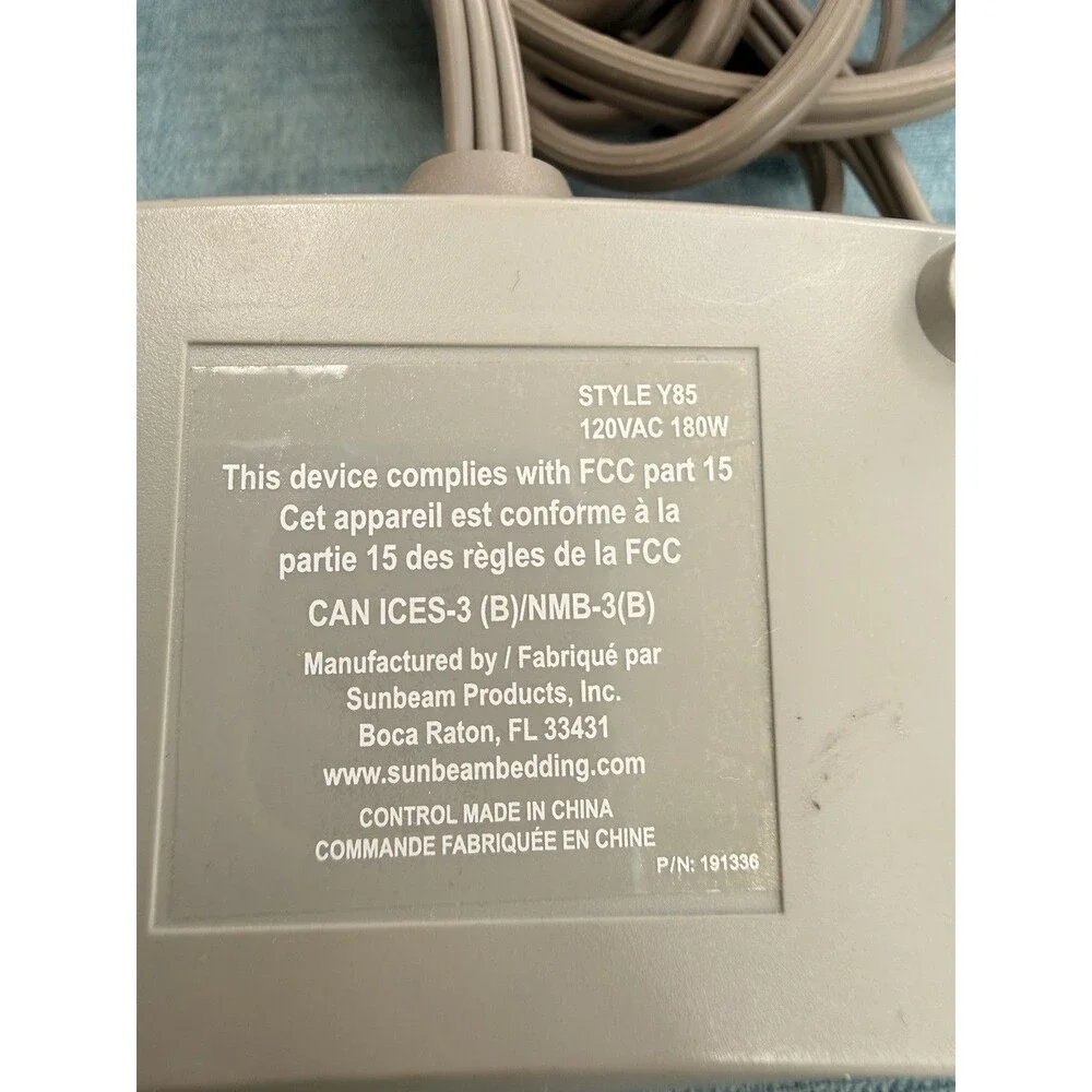 Holmes Sunbeam Style Y85 3-Prong Electric Blanket Cord Works